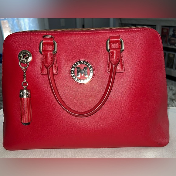 Metro City Crossbody Handbag Red Leather Satchel Purse Tote Bowler Bag Gift - Picture 8 of 10